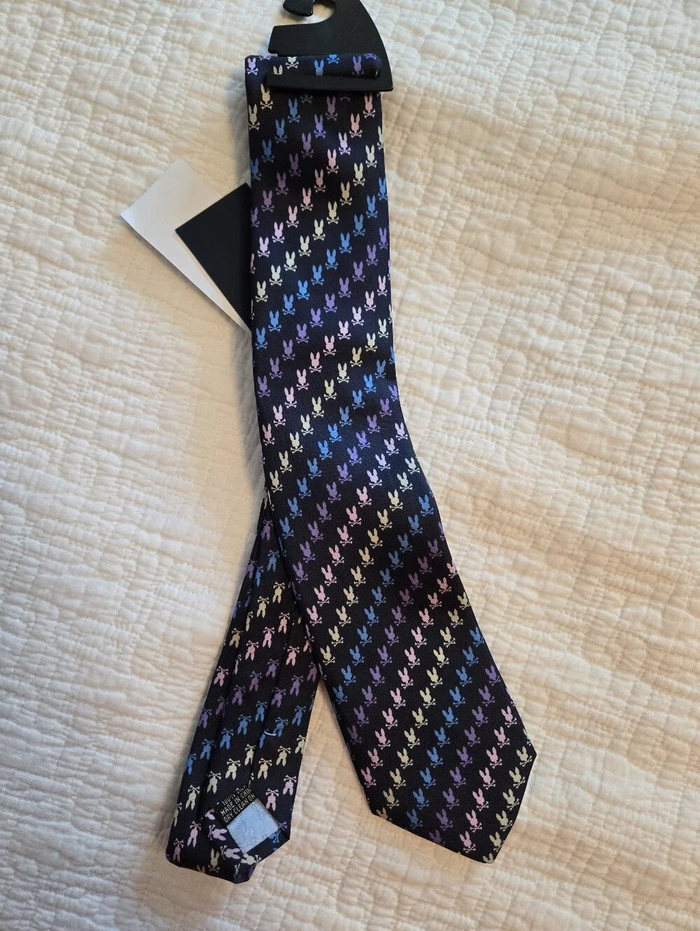 Psycho Bunny Black Tie with Multicolor Bunny Motif